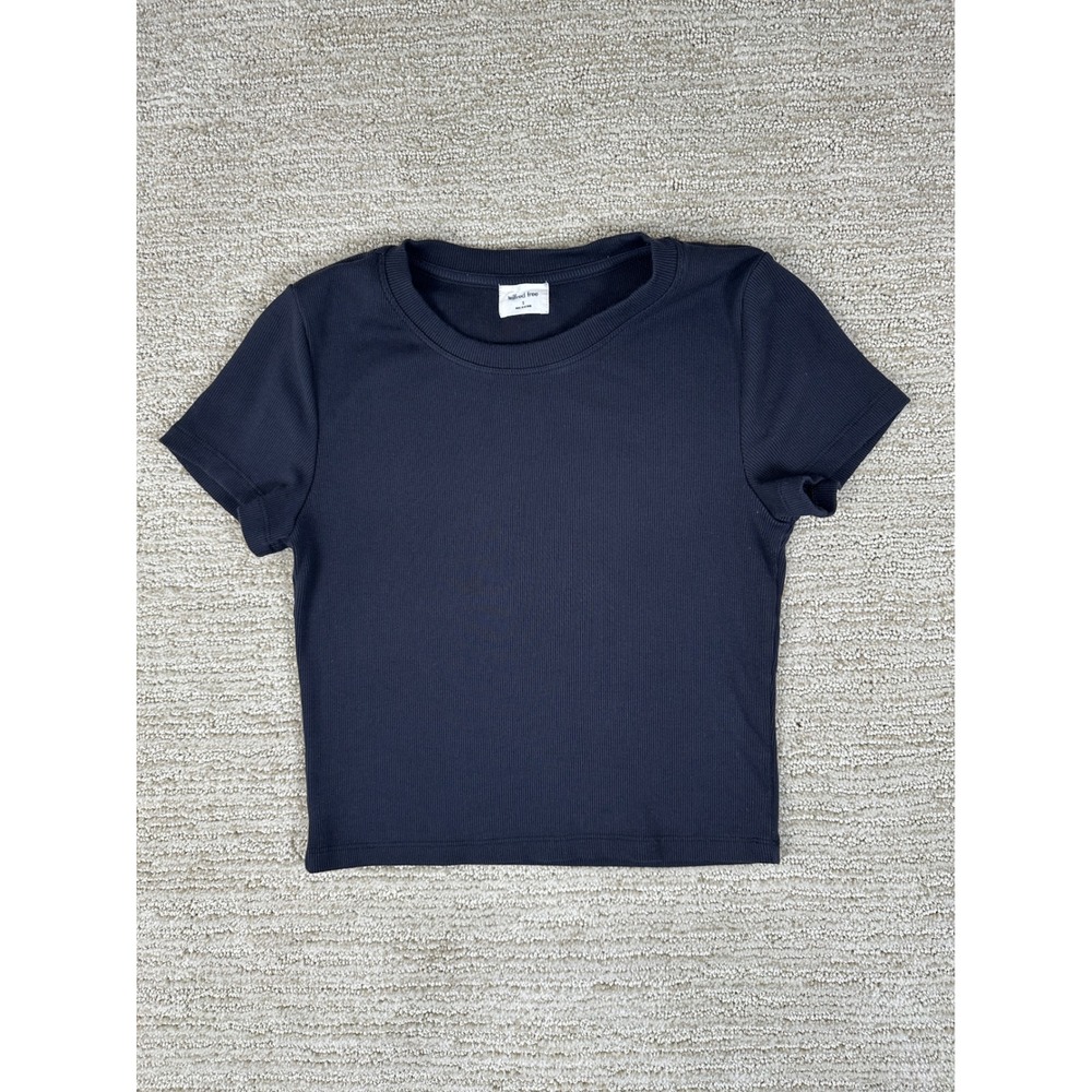 Wilfred Free Aritzia Go-To T-Shirt Black Ribbed Crop Top Small 77656